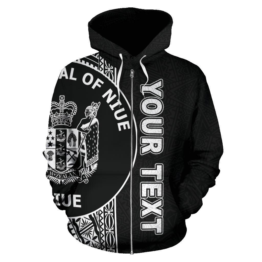 Niue Polynesian Custom Zip up Hoodie Line Black - Polynesian Pride