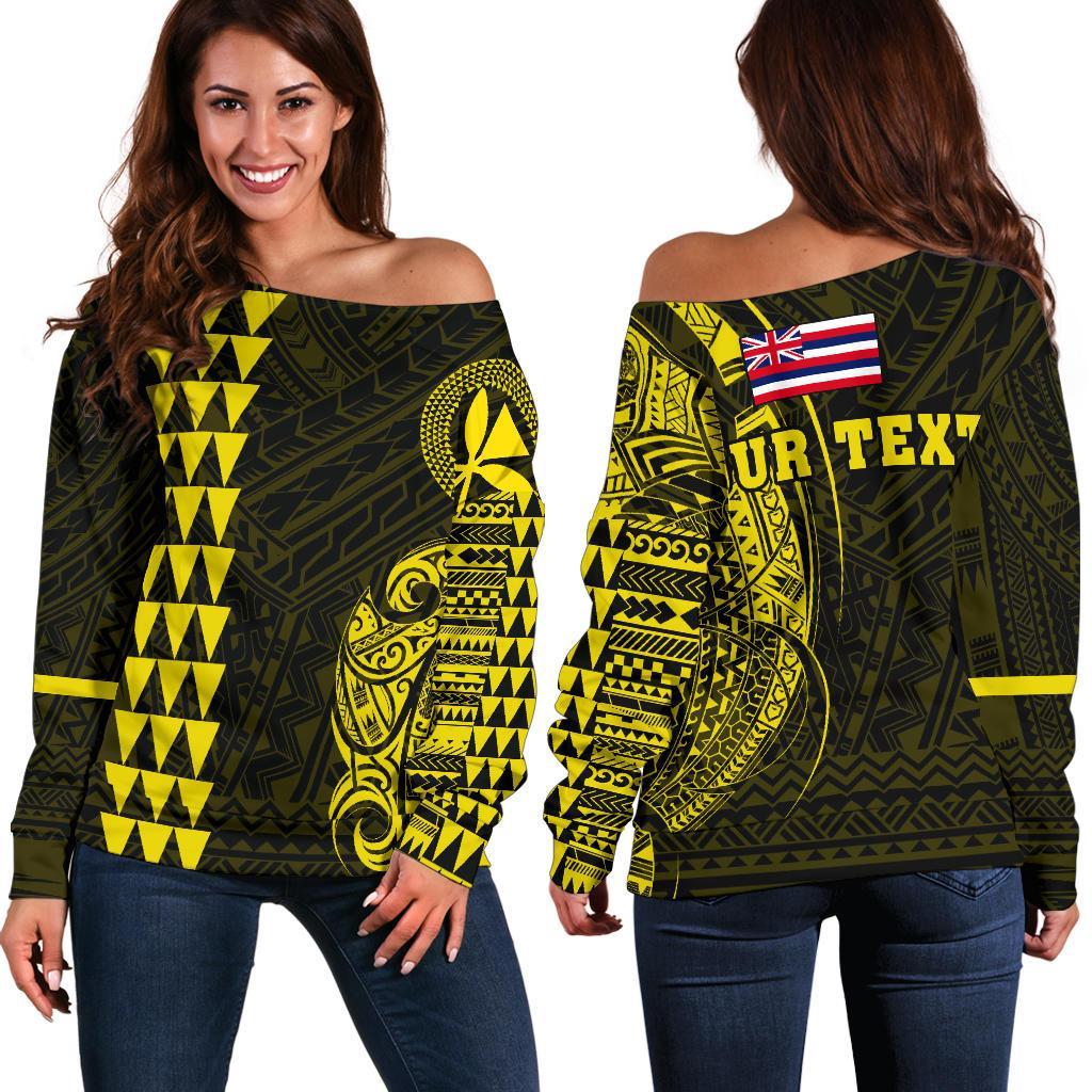 Hawaii Kanaka Polynesian Personalized Women's Off Shoulder Sweater - Yellow Yellow - Polynesian Pride
