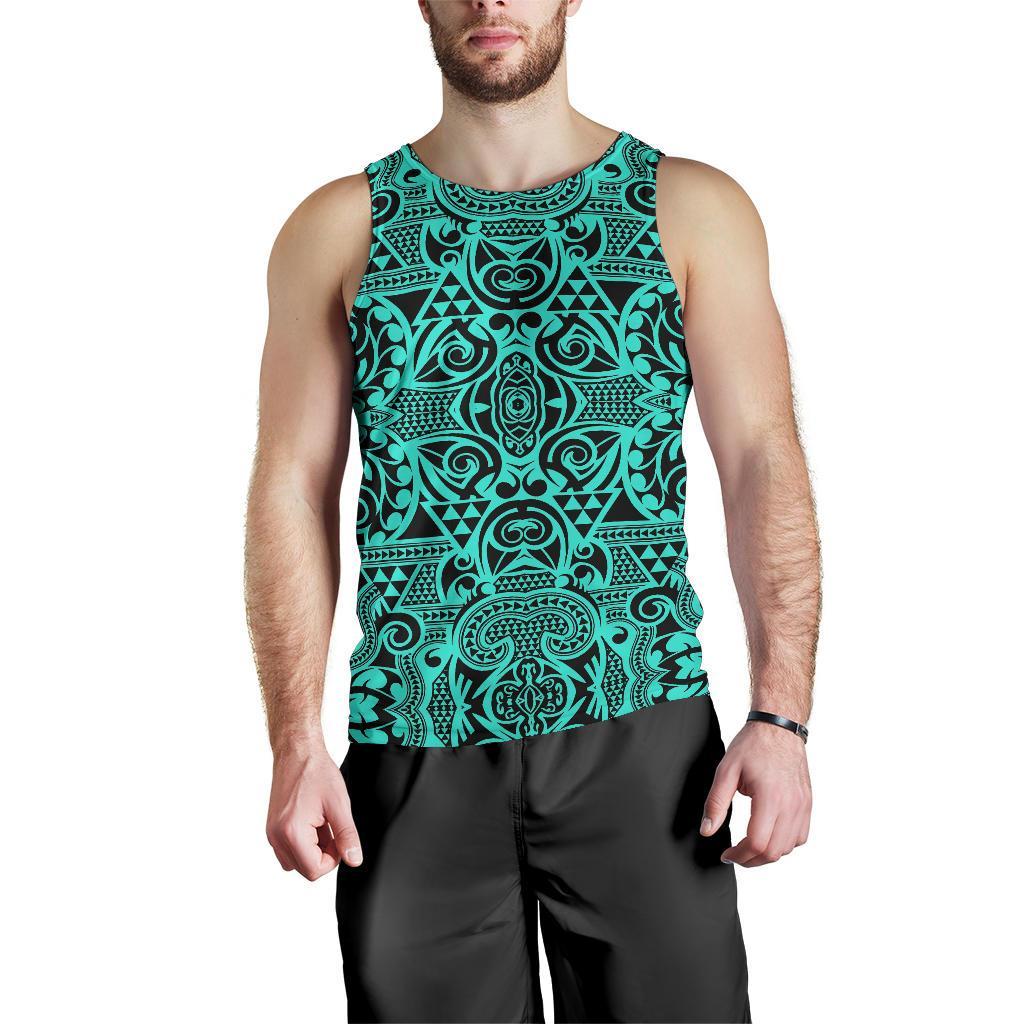Polynesian Kakau Turtle Turquoise Hawaii Men's Tank Top Turquoise - Polynesian Pride