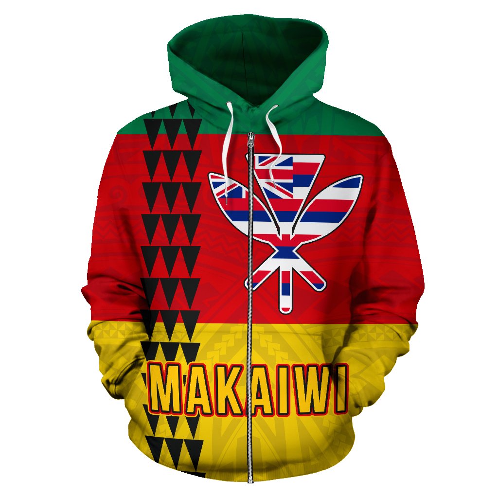 MAKAIWI Hawaii Kanaka Flag Polynesian Custom Zipper Hoodie Line Style - Polynesian Pride