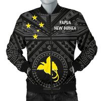 Papua New Guinea Men's Bomber Jacket - Flag With Polynesian Patterns (Black) Black - Polynesian Pride