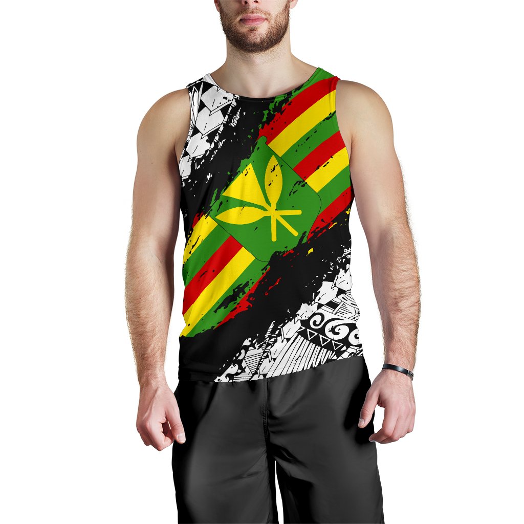 Polynesian Kanaka Flag Men's Tank Top - Nora Style - White - Polynesian Pride