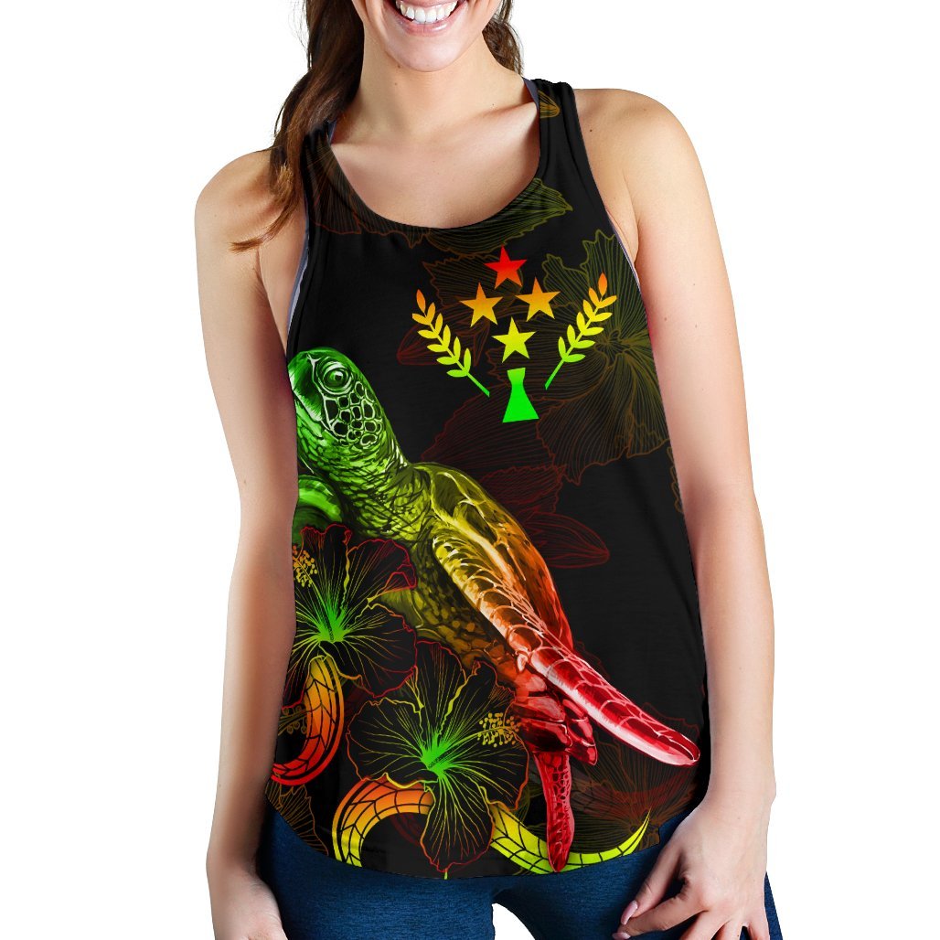 Kosrae Polynesian Women Tank Top - Turtle With Blooming Hibiscus Reggae - Polynesian Pride