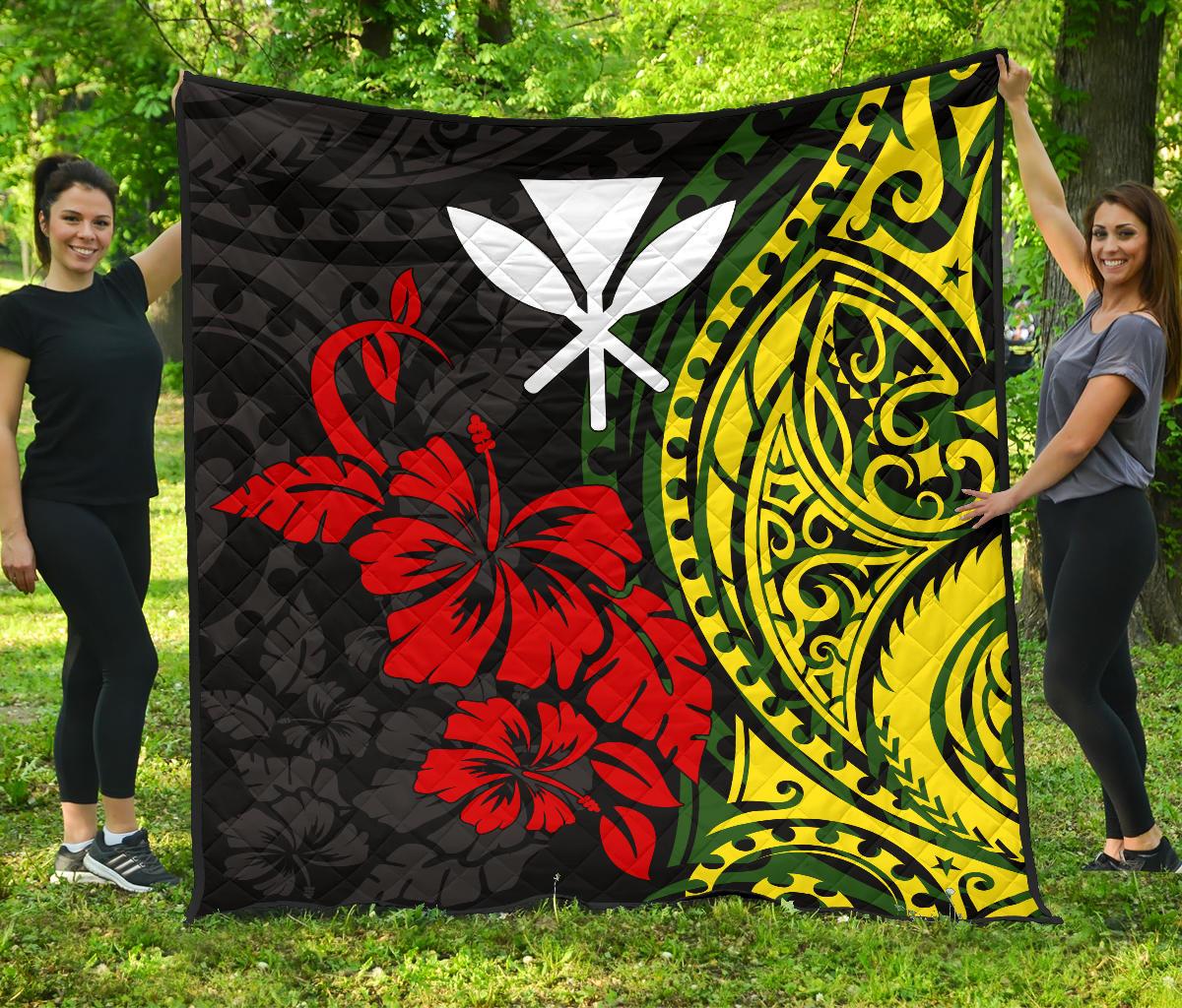 Hawaii Premium Quilt - Kanaka Maoli Hibiscus Flowers - Polynesian Pride