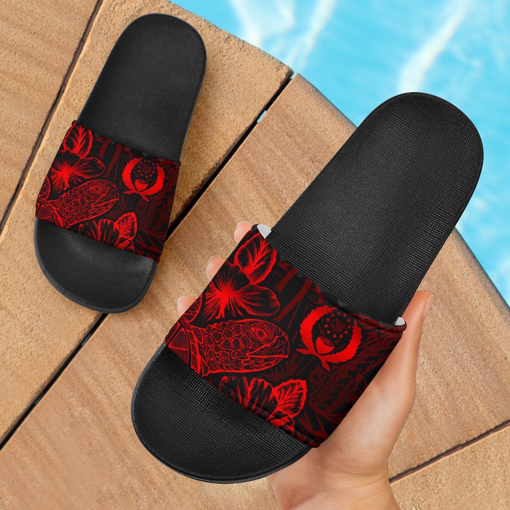 Pohnpei Sandals - Turtle Hibiscus Pattern Red Black - Polynesian Pride