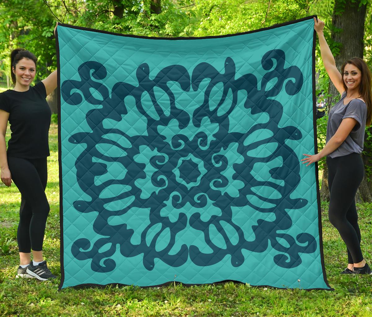 Hawaiian Quilt Turtle Pattern New Blue Premium Quilt - Skin Style - AH Blue - Polynesian Pride