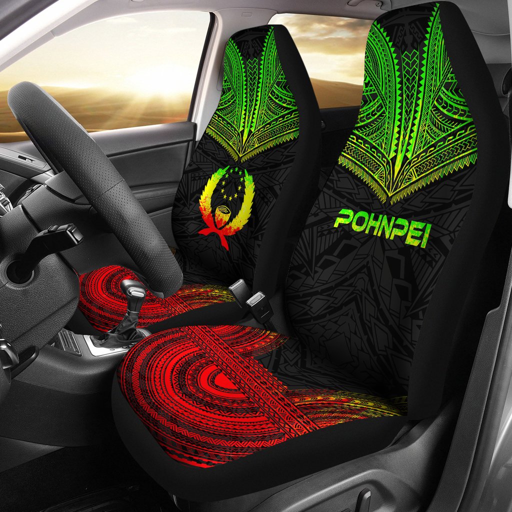 Pohnpei Car Seat Cover - Pohnpei Flag Polynesian Chief Tattoo Reggae Version Universal Fit Reggae - Polynesian Pride