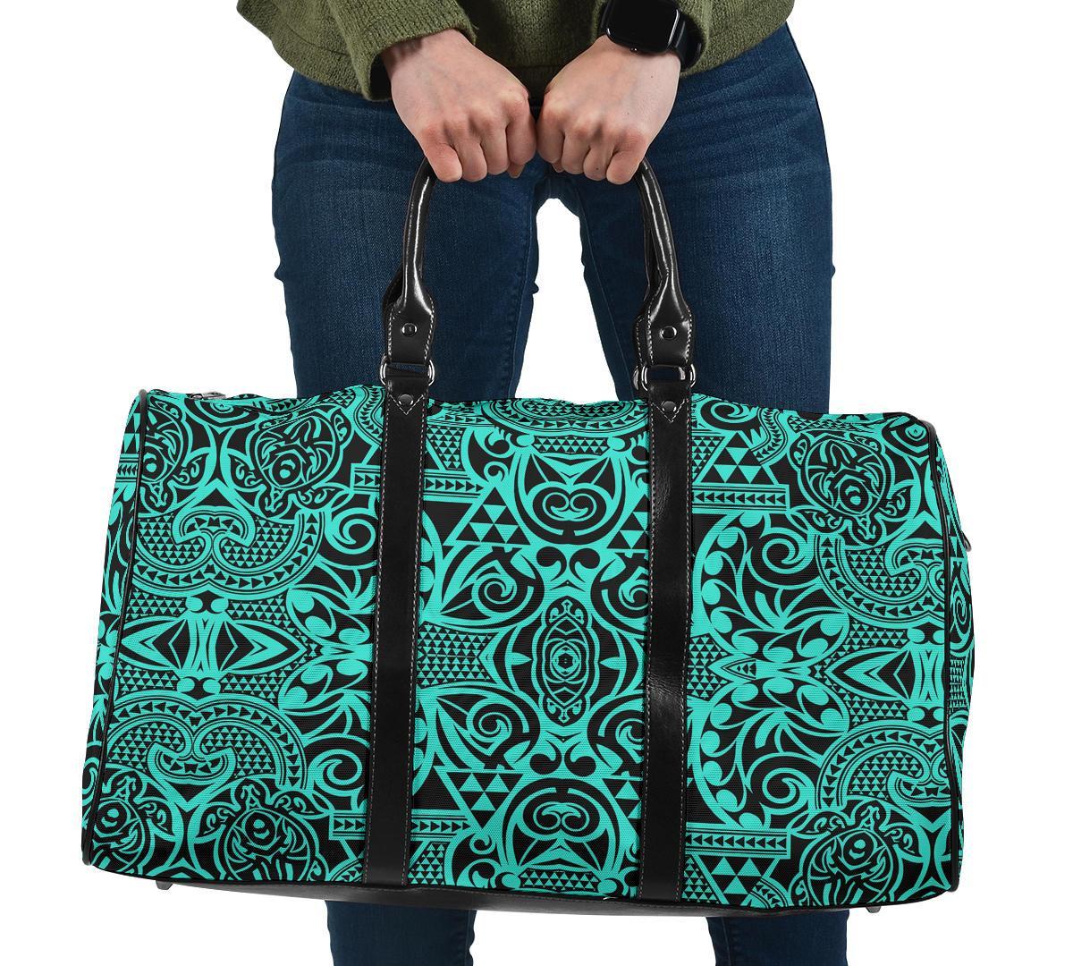 Polynesian Kakau Turtle Turquoise Hawaii Travel Bag Travel Bag One size Turquoise - Polynesian Pride