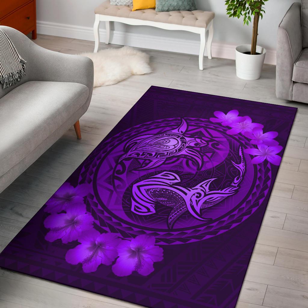 Hawaii Yin Yang Turtle Shark Hibiscus Plumeria Rug - Purple Purple - Polynesian Pride