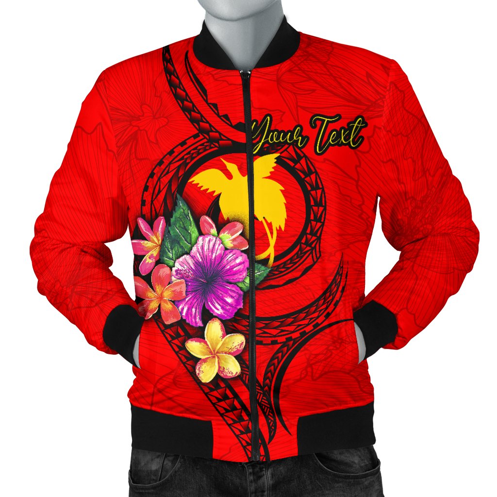 Papua New Guinea Polynesian Custom Personalised Men's Bomber Jacket - Floral With Seal Red Red - Polynesian Pride