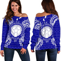 Northern Mariana Islands Polynesian Shoulder Sweater Map Blue Blue - Polynesian Pride