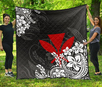 Hawaii Premium Quilt - Red Kanaka Maoli & White Hibiscus Style - Polynesian Pride