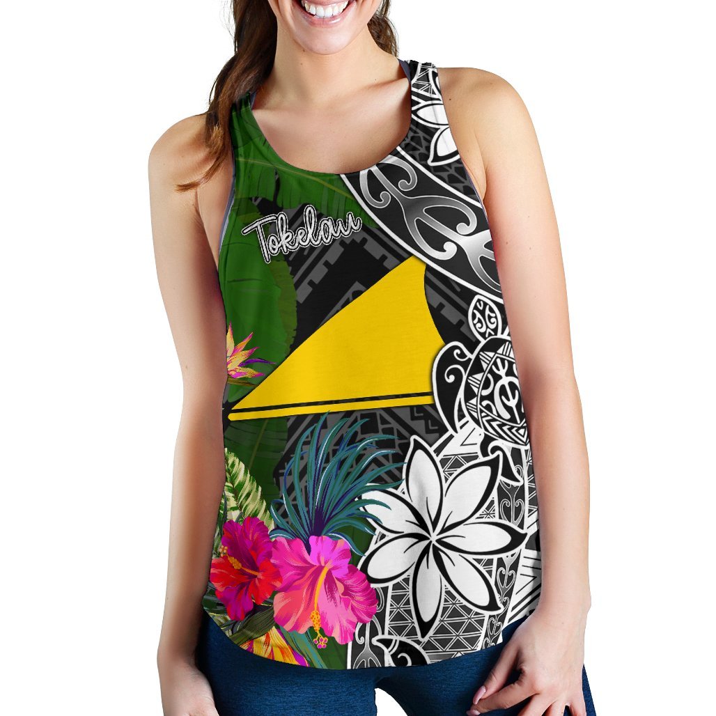 Tokelau Women Racerback Tank - Turtle Plumeria Banana Leaf - Polynesian Pride
