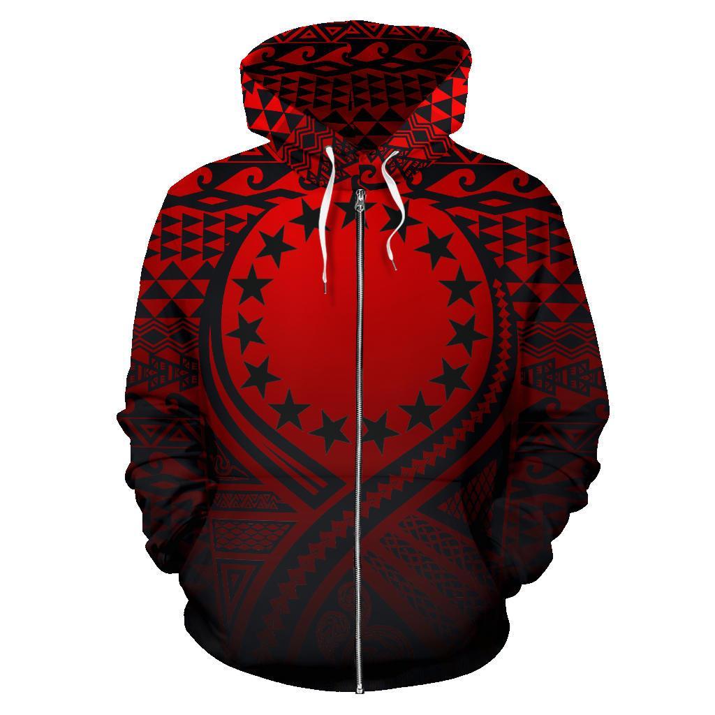 Cook Islands All Over Zip up Hoodie Lift up Red - Polynesian Pride