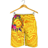 Polynesian Shorts Men's - Vanuatu Symbols With Hibiscus - Polynesian Pride