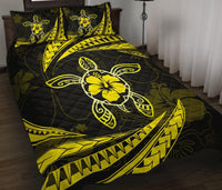 Hawaii Quilt Bed Set - Hibiscus Turtle Tribal Waves Yellow - Polynesian Pride