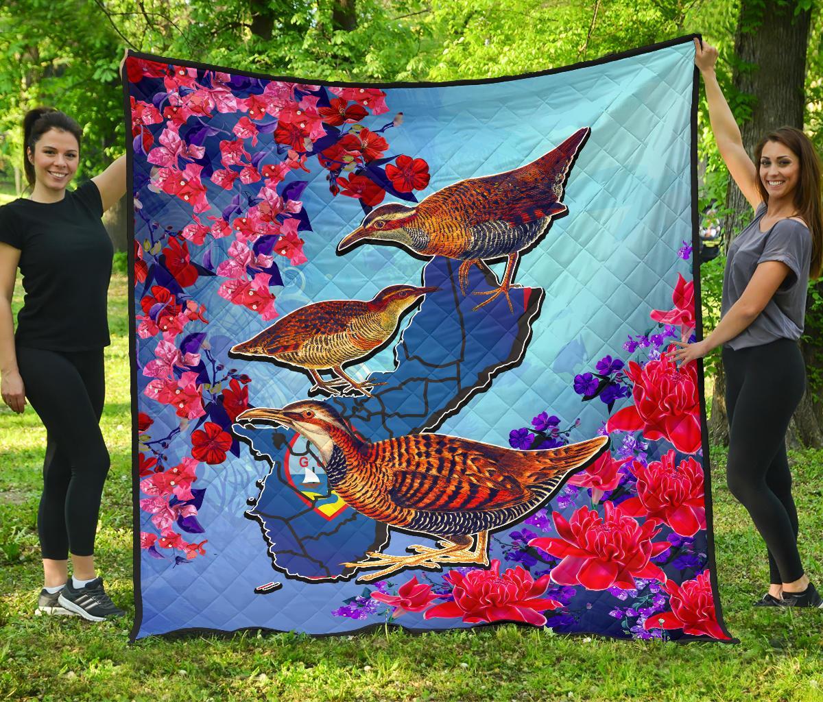 Guam Premium Quilt - KoKo Bird With Map Blue - Polynesian Pride
