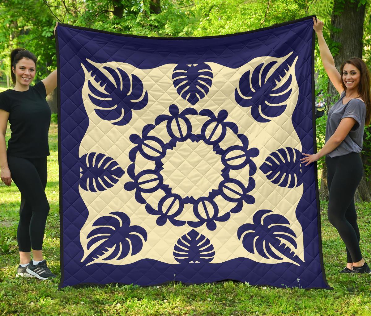 Hawaiian Turtle Coconut Pattern Premium Quilt - Blue - Argu Style - AH Blue - Polynesian Pride