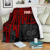 Samoa Personalised Premium Blanket - Samoa Seal With Polynesian Pattern In Heartbeat Style (Red) White - Polynesian Pride