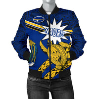 Nauru Rugby Women Bomber Jacket Version Turtle Polynesian Blue - Polynesian Pride