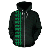 Polynesian Kakau Turtle Map of Hawaii Zip Hoodie Green - Polynesian Pride