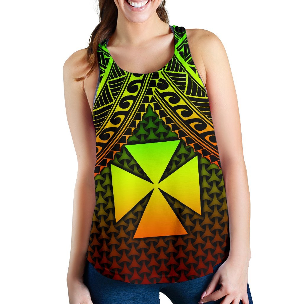 Polynesian Wallis and Futuna Personalised Women's Racerback Tank - Reggae Vintage Polynesian Patterns - Polynesian Pride