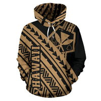 Hawaii Kanaka Polynesian Hoodie Poly Style Golden - Polynesian Pride