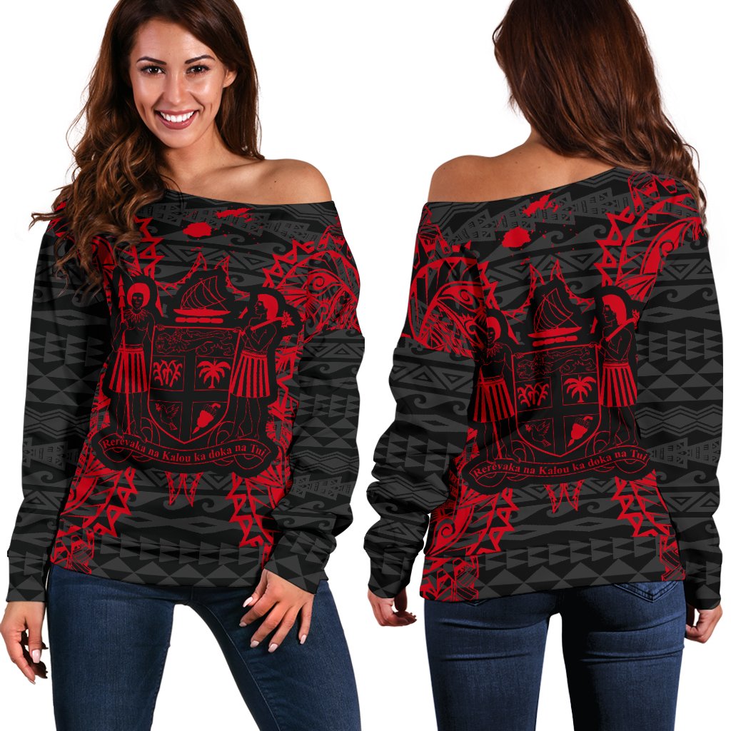 Fiji Polynesian Shoulder Sweater Map Red Red - Polynesian Pride