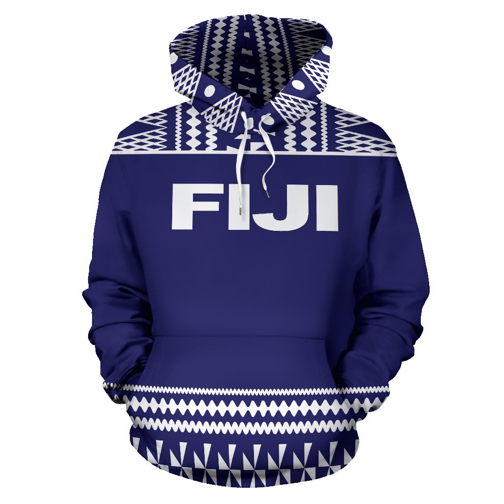 Fiji Tapa All Over Hoodie Blue and White Version - Polynesian Pride