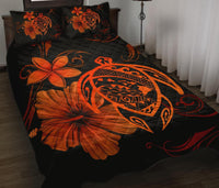 Hawaii Turtle Kanaka Map Hibiscus Poly Quilt Bed Set - Orange - Polynesian Pride