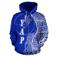 Yap Polynesian Zip up Hoodie Coconut Tree Blue - Polynesian Pride