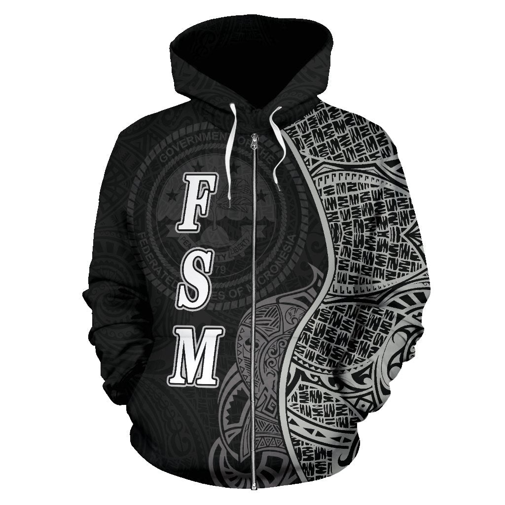 Federated States of Micronesian Polynesian Zip up Hoodie Coconut Tree Black - Polynesian Pride