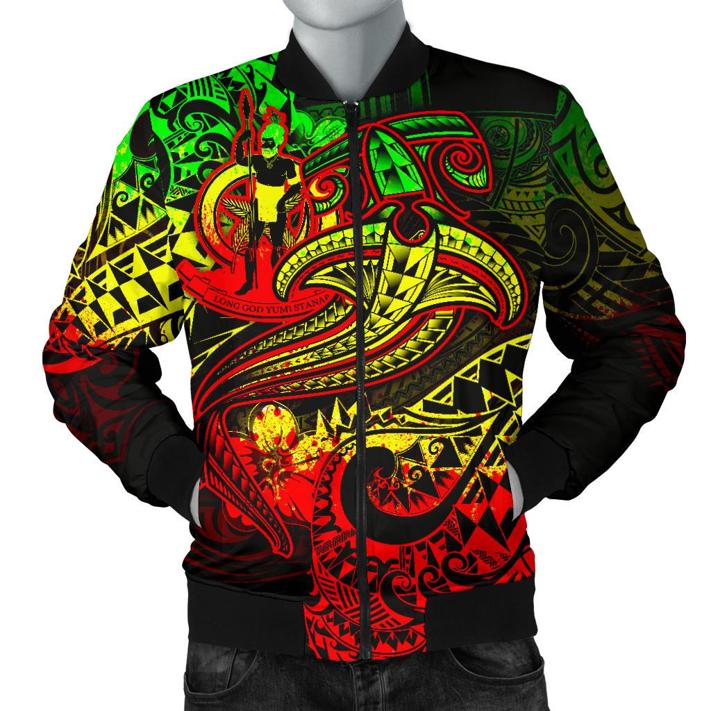 Vanuatu Polynesian Men's Bomber Jacket - Reggae Shark Polynesian Tattoo Reggae - Polynesian Pride