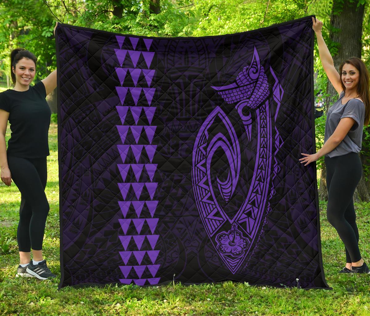 Hawaii Kakau Makau Fish Hook Polynesian Premium Quilt - Purple Purple - Polynesian Pride