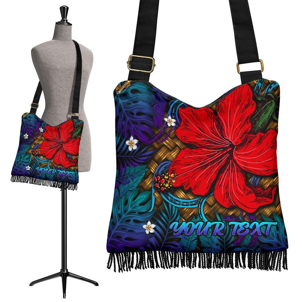 Hawaii Lauhala Hibiscus Polynesian Tropical Crossbody Boho Handbag Purple - Wake Style - AH Crossbody Boho Handbag One Size Purple - Polynesian Pride