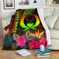 Pohnpei Polynesian Personalised Premium Blanket - Hibiscus and Banana Leaves White - Polynesian Pride