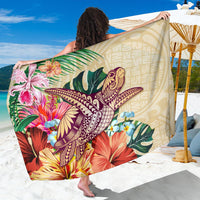 Hawaii Tropical Hibiscus Plumeria Turtle Beige Sarong Sarong One Size Beige - Polynesian Pride