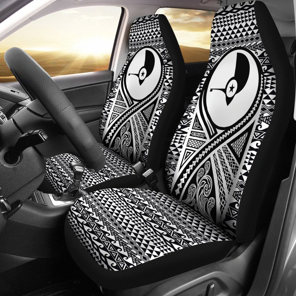 Yap Car Seat Cover - Yap Flag Polynesian Tattoo Black Universal Fit Black - Polynesian Pride