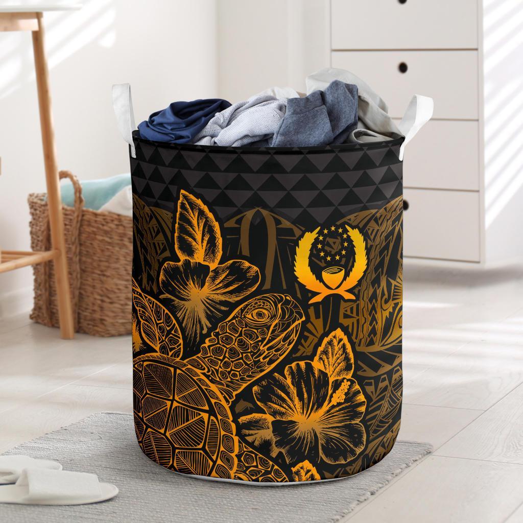 Pohnpei Laundry Basket - Polynesian Turtle Hibiscus Gold Laundry Basket One Size Gold - Polynesian Pride