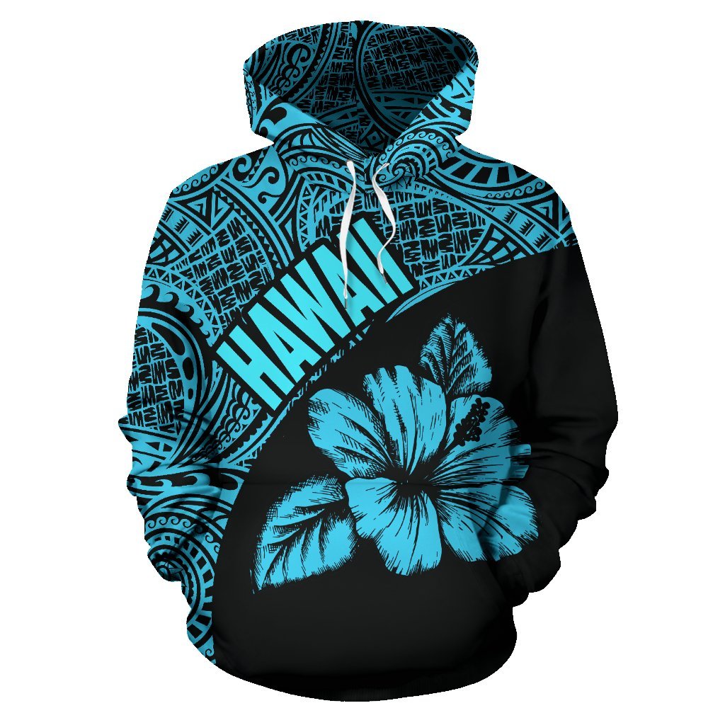 Hawaii Hoodie Hibiscus Polynesian Tattoo Blue Version - Polynesian Pride