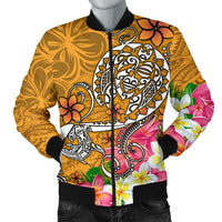 Polynesian Men's Bomber Jacket - Turtle Plumeria Gold Color Gold - Polynesian Pride