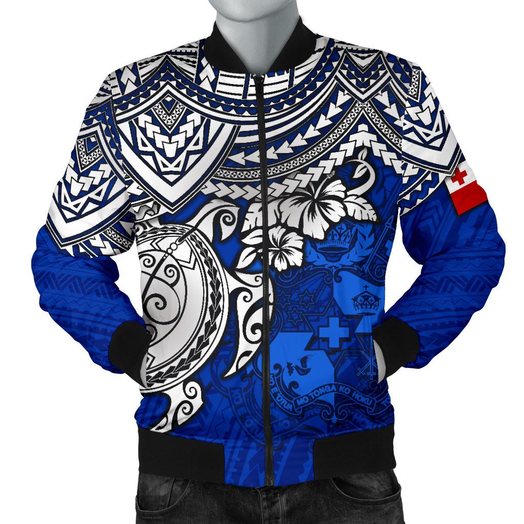 Tonga Polynesian Bomber Jacket (Men) - Blue Turtle Blue - Polynesian Pride