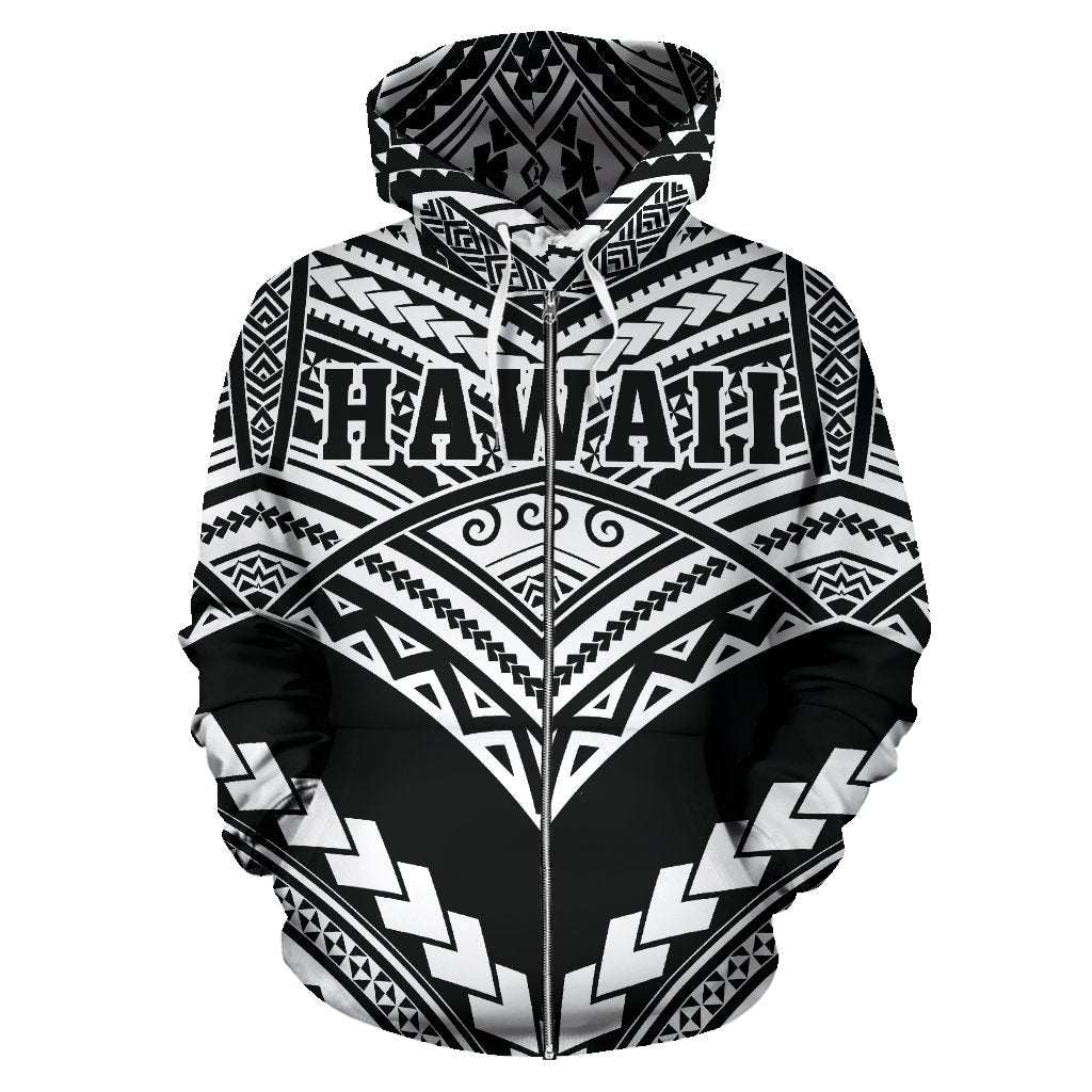 Hawaii Polynesian Zip up Hoodie Tribal New Warrior Style White Color - Polynesian Pride
