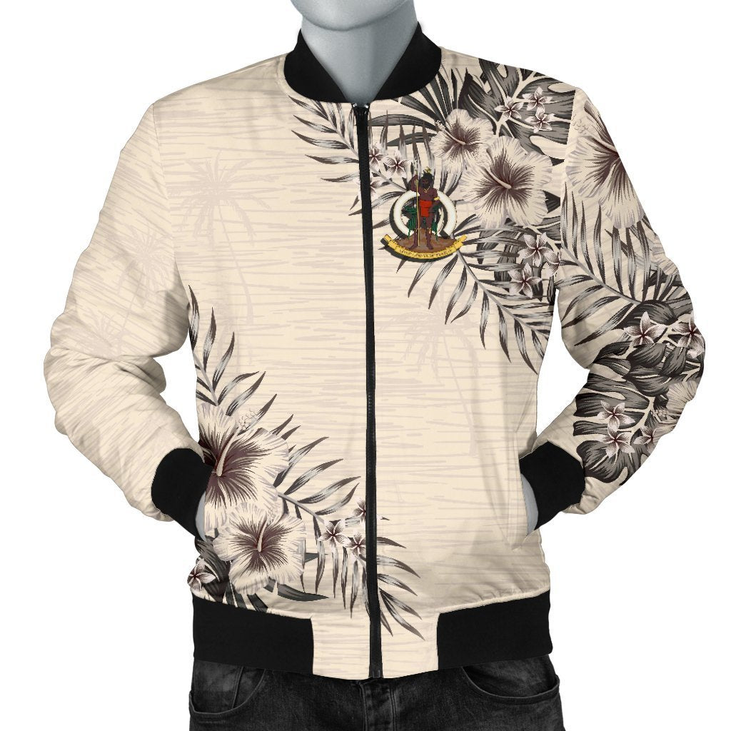 Vanuatu Men's Bomber Jacket - The Beige Hibiscus - Polynesian Pride
