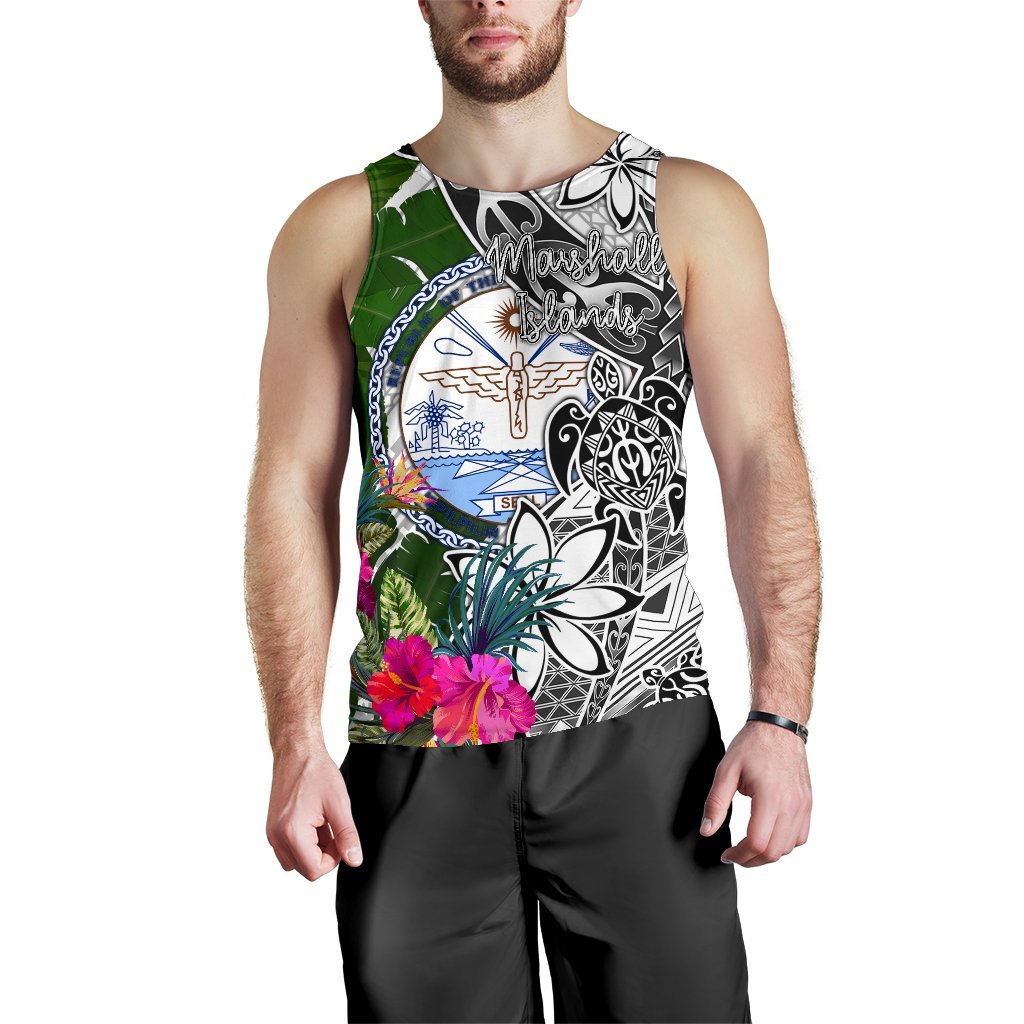 Marshall Islands Men's Tank Top White - Turtle Plumeria Banana Leaf Crest - Polynesian Pride