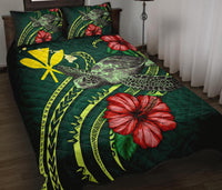 Hawaii Polynesian Quilt Bed Set - Green Turtle Hibiscus Green - Polynesian Pride