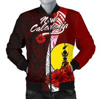 New Caledonia Polynesian Men's Bomber Jacket - Coat Of Arm With Hibiscus Red - Polynesian Pride