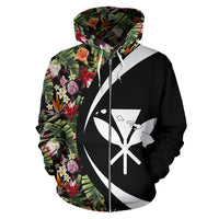 Kanaka Tropical Flowers Watercolor Zipper Hoodie Circle Style - Polynesian Pride