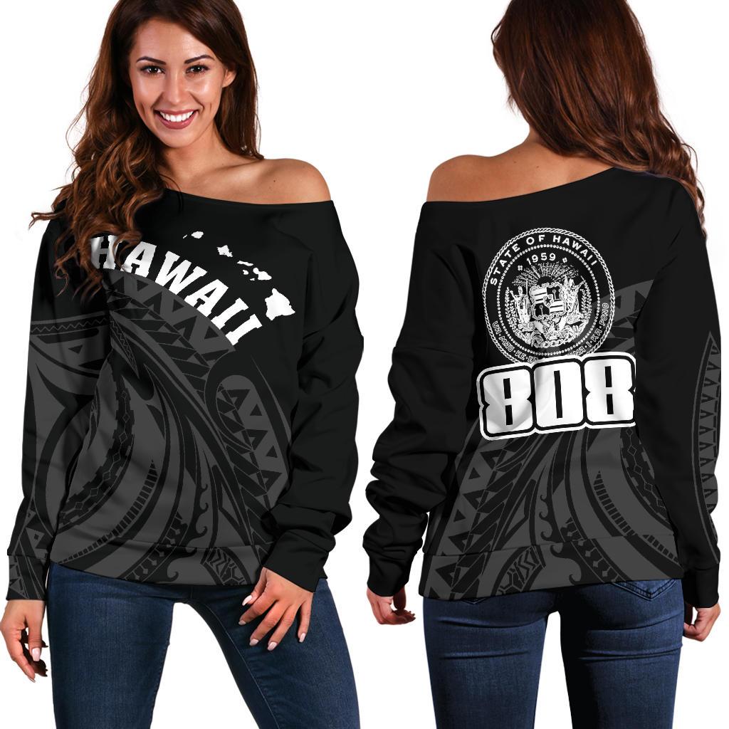 Hawaii Polynesia Women's Off Shoulder Sweater - Tatau Style AH White - Polynesian Pride