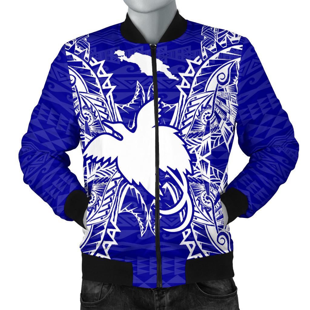Papua New Guinea Polynesian Men's Bomber Jacket Map Blue Blue - Polynesian Pride